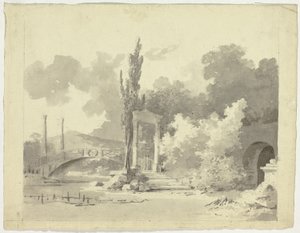Gezicht op het park van Versailles: Boogbrug met zuilen