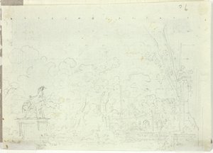 Uitzicht op het park van Versailles: Ruiterstandbeeld tussen bomen door Pierre Antoine Mongin