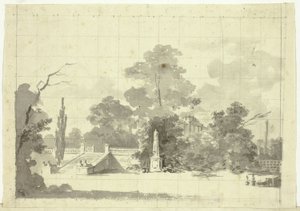 Gezicht op het park van Versailles: Trap met twee paar sfinxen door Pierre Antoine Mongin