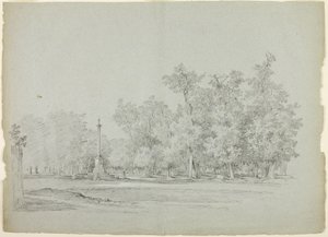 Gezicht op het park van Versailles: Landschap met gedenkzuil en boomgaard door Pierre Antoine Mongin