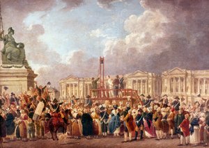 Executie door Guillotine in Parijs tijdens de Franse Revolutie, 1790s 1793-1807 door Pierre Antoine de Machy