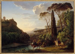 Italiaans landschap met drie ridders