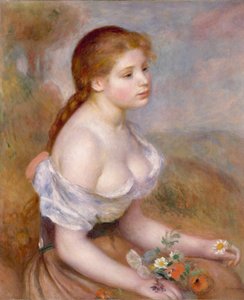 Een jong meisje met madeliefjes door Pierre Auguste Renoir