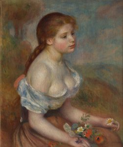 Een jong meisje met madeliefjes door Pierre Auguste Renoir
