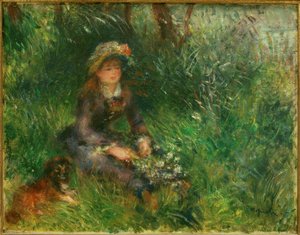 Aline Charigot met hond door Pierre Auguste Renoir