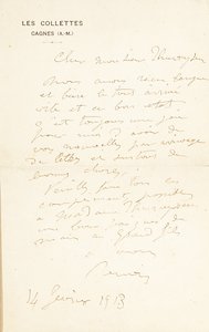 Handtekening brief aan Dr. Fritz Thurneyssen, Parijs en Les Collettes, 24 juni 1908