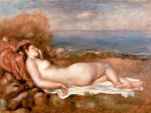 Liggende badende aan de zee door Pierre Auguste Renoir