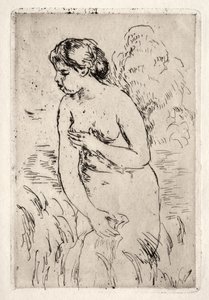 Staande badende, tot halverwege de benen door Pierre Auguste Renoir