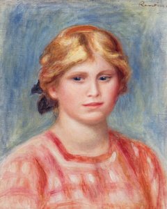 Buste van een vrouw met een roze blouse, 1905 door Pierre Auguste Renoir
