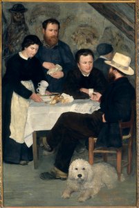 Chez la Mere Antony a Marlotte: Claude Monet, Alfred Sisley en Charles Le Coeur aan tafel met Mere Anthony door Pierre Auguste Renoir