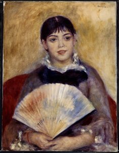 Meisje met waaier (Alphonsine Fournaise) door Pierre Auguste Renoir