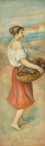 Meisje met een mand vis, ca. 1889 door Pierre Auguste Renoir
