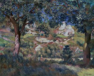 Landschap bij La Roche Guyon, c.1887 door Pierre Auguste Renoir