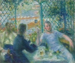 Lunch in Restaurant Fournaise (De Roeierslunch) door Pierre Auguste Renoir