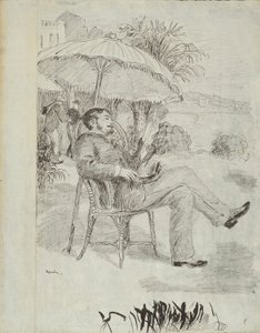 Op het Terras van een Hotel in Bordighera: De Schilder Jean Martin Bekijkt Zijn Rekening (Illustratie voor Edmond Renoir