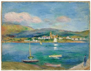 Vissershaven, Uitzicht op Fontarabie vanuit Hendaye, 1895 door Pierre Auguste Renoir