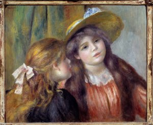 Portret van twee meisjes. Schilderij door Pierre Auguste Renoir door Pierre Auguste Renoir