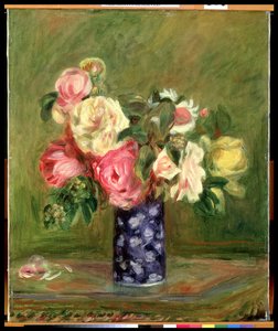 Rozen in een blauwe vaas door Pierre Auguste Renoir