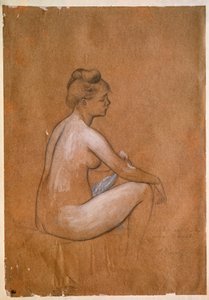 Zittende badende. Schilderij door Pierre Auguste Renoir