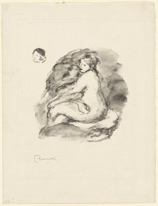 Studie van een zittende naakte vrouw, variant door Pierre Auguste Renoir