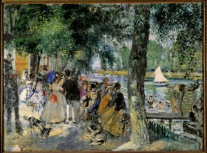 Zwemmen in de Seine of La Grenouillere. Cafébal bij Chatou. Schilderij door Pierre Auguste Renoir (1841-1919) 1860 Moskou, Pushkin Museum