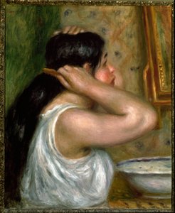 De toilet: vrouw schildert zichzelf door Pierre Auguste Renoir