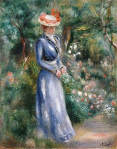 Vrouw in een Blauwe Jurk Staand in de Tuin van Saint-Cloud door Pierre Auguste Renoir