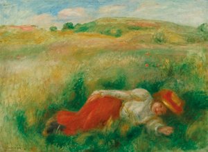 Vrouw zittend in het gras