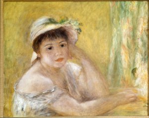 Vrouw met een strohoed door Pierre Auguste Renoir