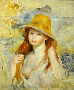 Jong meisje met een strohoed door Pierre Auguste Renoir