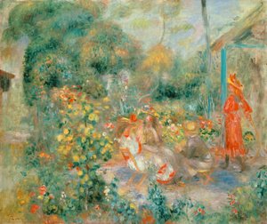 Jonge meisjes in de tuin in Montmartre door Pierre Auguste Renoir