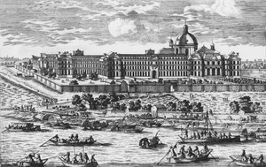Zicht op de Salpêtrière. Gravure van Aveline in de 17e eeuw door Pierre Aveline