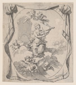 St. Cecilia op wolken gedragen door engelen, 1696 door Pierre Berchet