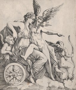 Venus en Cupido op een wagen door Pierre Biard