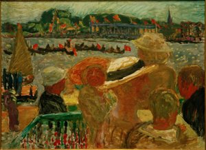 Uitzicht vanaf het Uhlenhorster veerhuis op de Außenalster met St. Johannis door Pierre Bonnard
