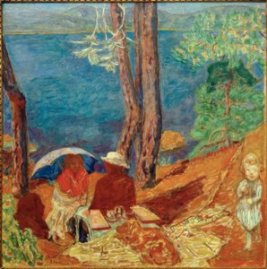 Aan de kust, onder de pijnbomen door Pierre Bonnard