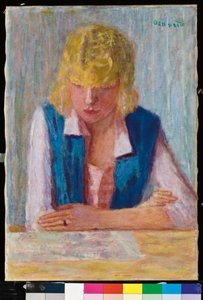La Blonde au gilet bleu door Pierre Bonnard
