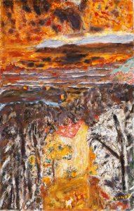 Landschap, het Roze Huis, Zonsondergang, ca. 1934 door Pierre Bonnard