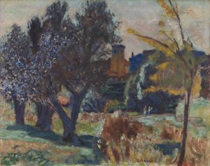 Landschap met olijfbomen en een kapel, ca. 1924