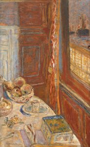 Stilleven met schepen gezien door raam, ca. 1906
