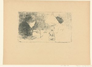 Twee kaartspelers bij lamp aan tafel door Pierre Bonnard