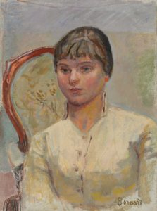 Jonge vrouw in een fauteuil (studie)