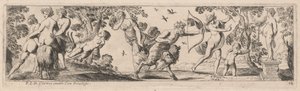 Satyr en Mercurius schieten op een standbeeld
