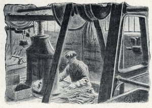 Bestek stempelen met een molen Gravure uit "Excursion a travers les metiers" door Pierre Calmette Privécollectie