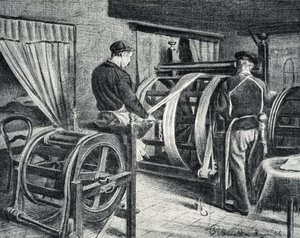 Zijdewerk: het afrollen van de zijde gravure uit "Excursie door de beroepen" door Pierre Calmette door Pierre Calmettes