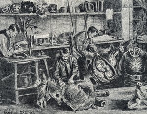 Werkplaats voor theater- en showaccessoires Gravure van Pierre Calmette Privécollectie door Pierre Calmettes