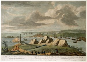 Een uitzicht op Louisburg in Noord-Amerika genomen nabij de vuurtoren toen die stad in 1758 werd belegerd
