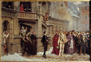 Ontmoeting tussen Hendrik III, koning van Frankrijk, en Hendrik I van Lotharingen, hertog van Guise door Pierre Charles Comte