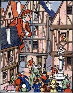 De reus Gargantua in de straten van Chinon Illustratie door Pierre Couselles uit 