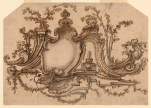 Ontwerp voor paneeldecoratie met Rocaille ornament door Pierre Edme Babel
